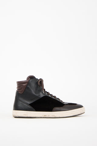 Ferragamo Brown Leather & Velvet High Sneaker