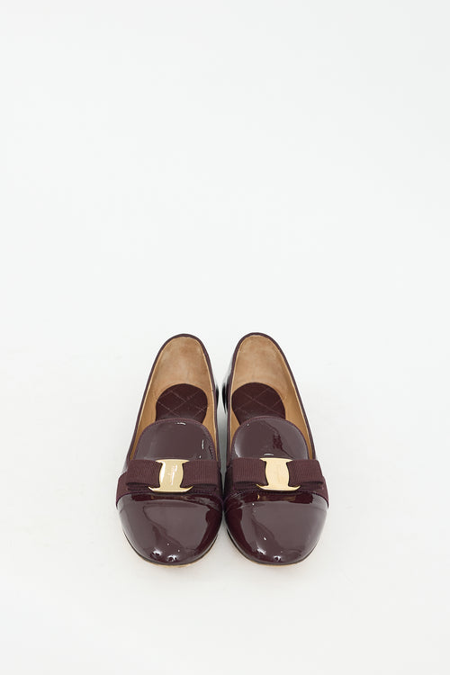 Ferragamo Burgundy Patent Leather Scotty Bow Loafer