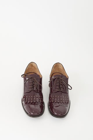 Ferragamo Burgundy Patent Leather Fringe Derby