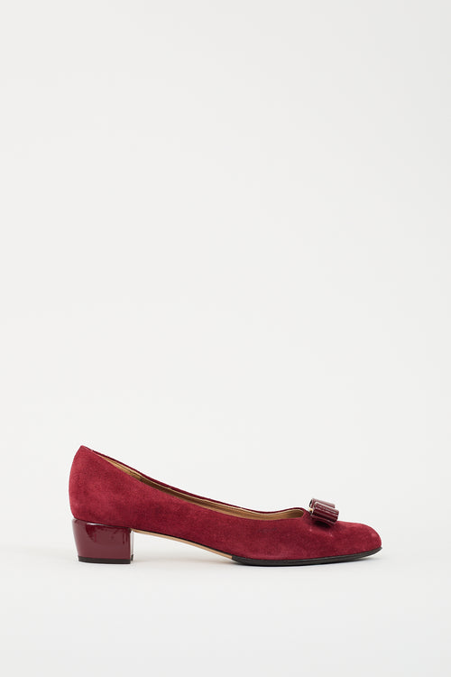 Ferragamo Burgundy Suede Vara Bow Pump