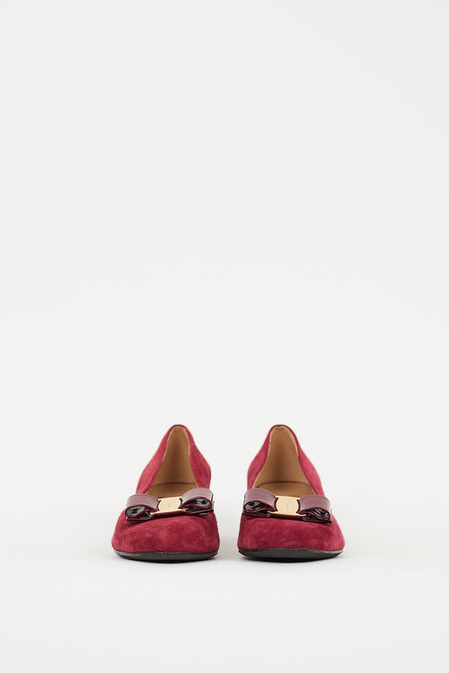 Ferragamo Burgundy Suede Vara Bow Pump