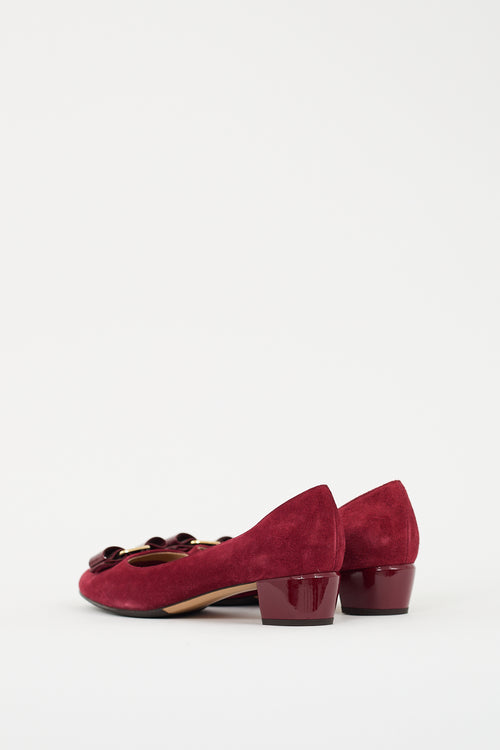 Ferragamo Burgundy Suede Vara Bow Pump