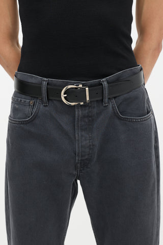 Ferragamo Dark Brown & Black Leather Reversible Gancini Buckle Belt