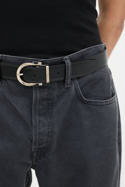 Ferragamo Dark Brown & Black Leather Reversible Gancini Buckle Belt