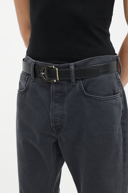 Ferragamo Dark Brown & Black Leather Reversible Gancini Buckle Belt