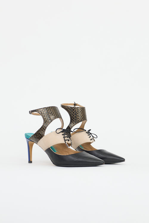 Ferragamo Exotic Leather Lace Up Pump