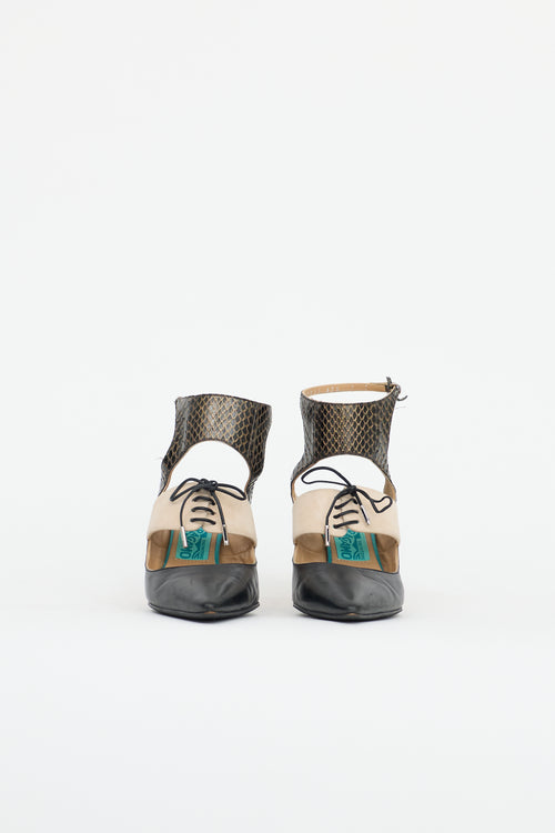 Ferragamo Exotic Leather Lace Up Pump