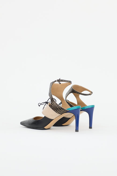 Ferragamo Exotic Leather Lace Up Pump