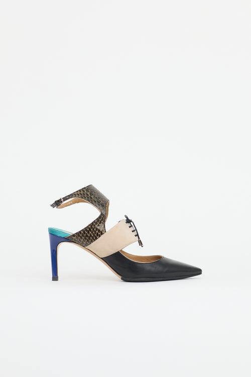 Ferragamo Exotic Leather Lace Up Pump