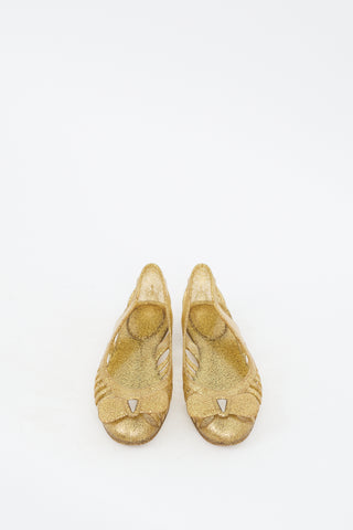 Ferragamo Gold Rubber Glitter Spiffy Cutout Ballet Flat