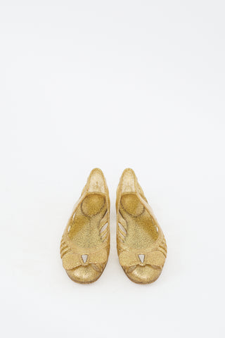 Ferragamo Gold Rubber Glitter Spiffy Cutout Ballet Flat