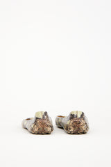Ferragamo Green & Brown Embossed Leather  Flat