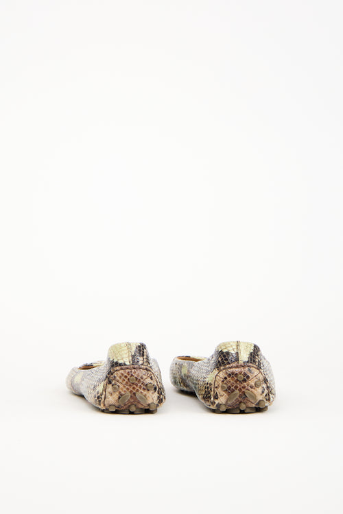 Ferragamo Green & Brown Embossed Leather  Flat