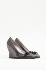 Ferragamo Green & Black Patent Leather Flo Vara Heel