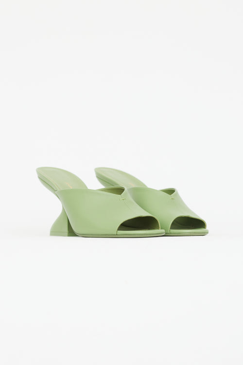 Ferragamo Green Leather Sculptural Heel Sandal