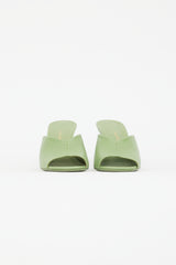 Ferragamo Green Leather Sculptural Heel Sandal