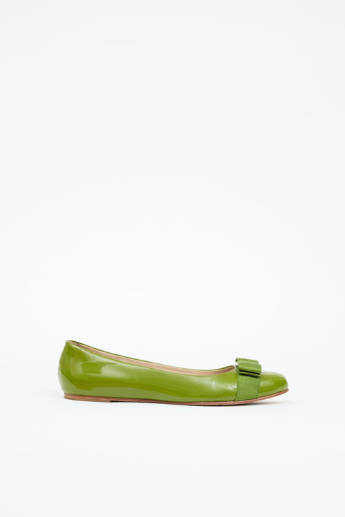 Ferragamo Patent Vera Bow Flat