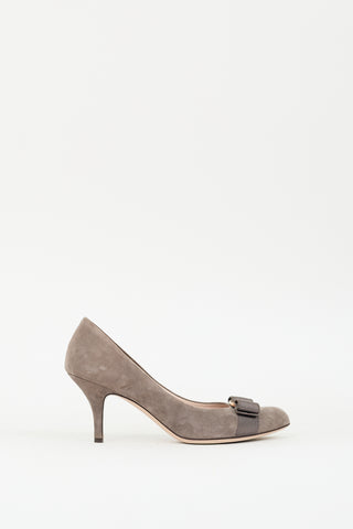 Ferragamo Grey Suede Vara Bow Pump