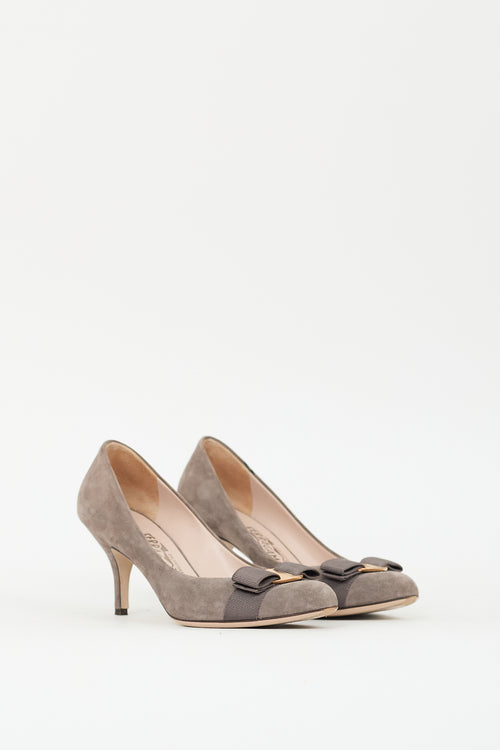 Ferragamo Grey Suede Vara Bow Pump