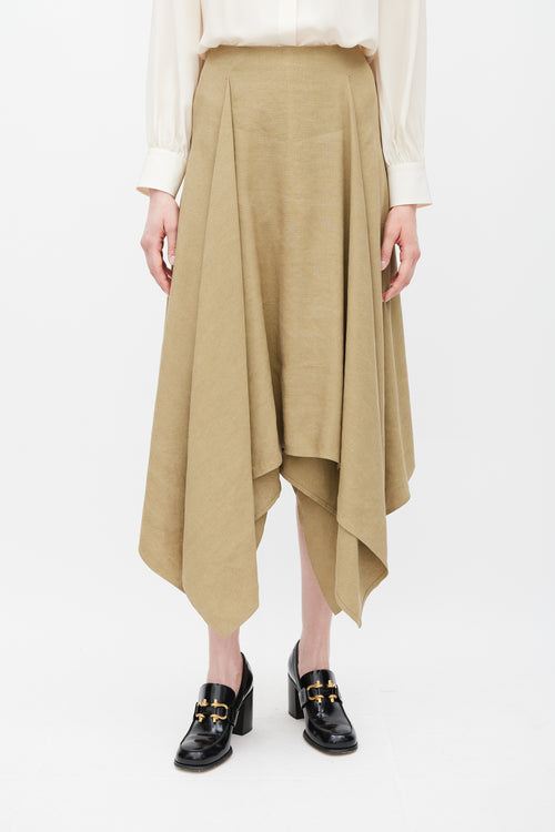 Ferragamo Khaki Brown Linen & Silk Skirt