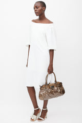 Ferragamo Khaki Brown Patent Leather Marisa Bag