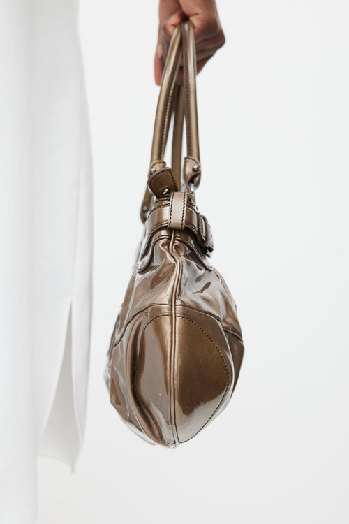 Ferragamo Khaki Brown Patent Leather Marisa Bag