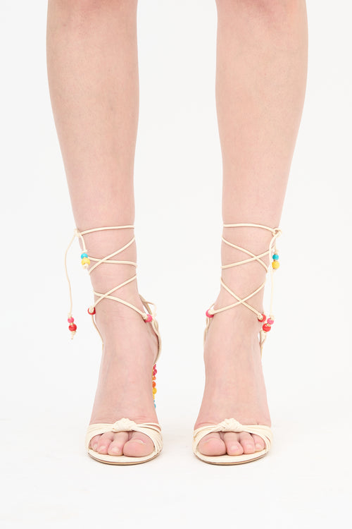 Ferragamo Leather Embellished Lace Up Heel