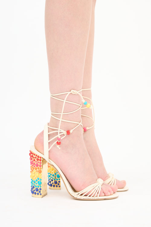 Ferragamo Leather Embellished Lace Up Heel