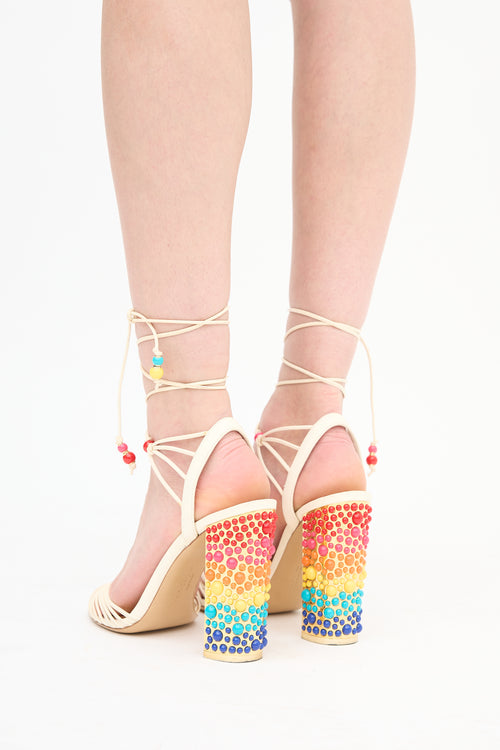 Ferragamo Leather Embellished Lace Up Heel