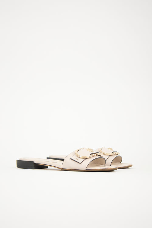 Ferragamo Leather Double Gancini Slide