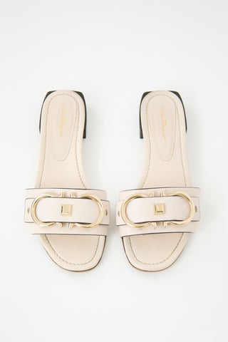Ferragamo Leather Double Gancini Slide
