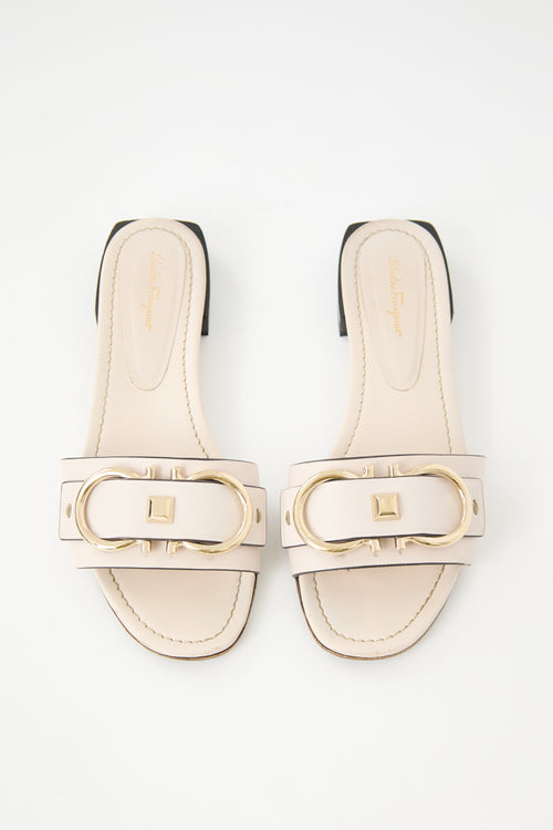 Ferragamo Leather Double Gancini Slide