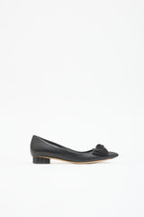 Ferragamo Leather Peony Bow Flat