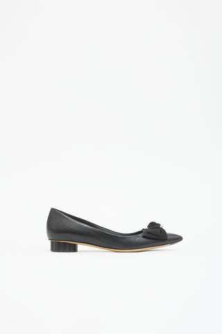 Ferragamo Leather Peony Bow Flat
