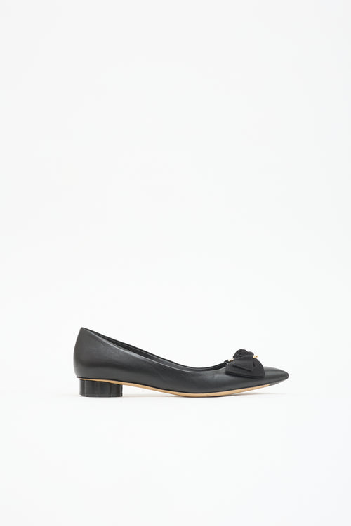 Ferragamo Leather Peony Bow Flat