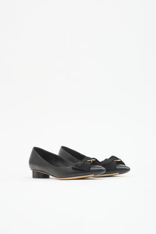 Ferragamo Leather Peony Bow Flat