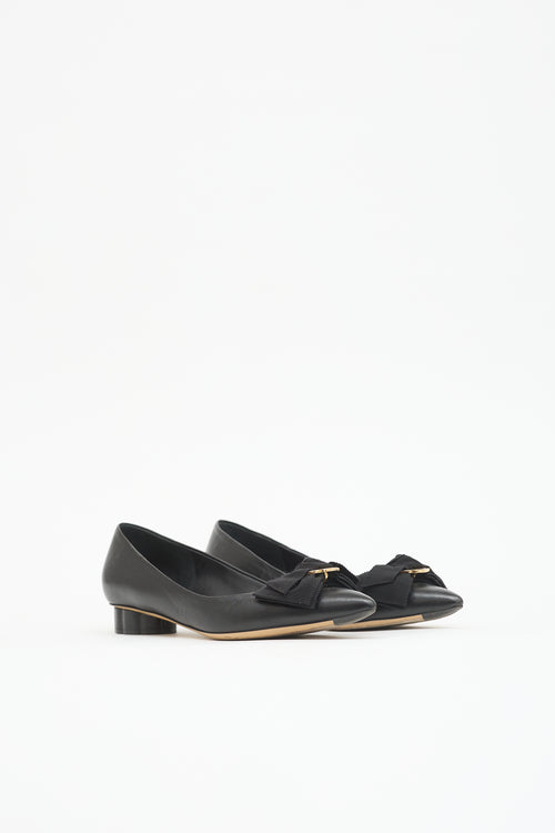 Ferragamo Leather Peony Bow Flat