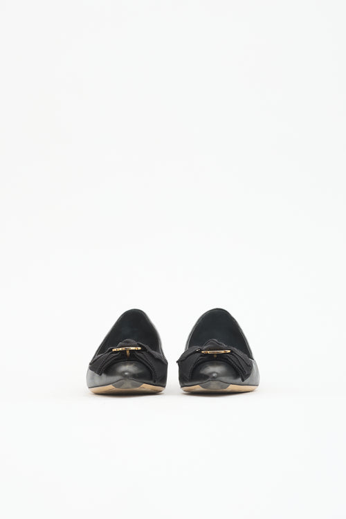 Ferragamo Leather Peony Bow Flat