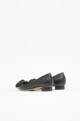 Ferragamo Leather Peony Bow Flat