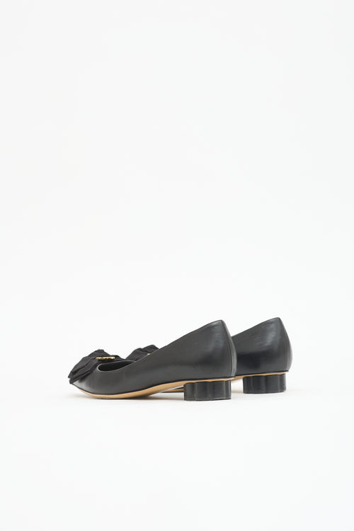 Ferragamo Leather Peony Bow Flat