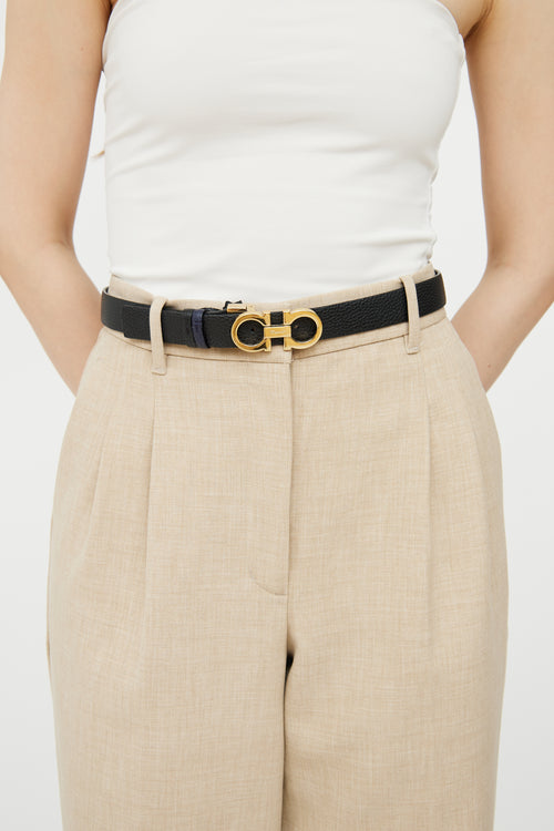 Ferragamo Navy & Black Reversible Gancini Belt