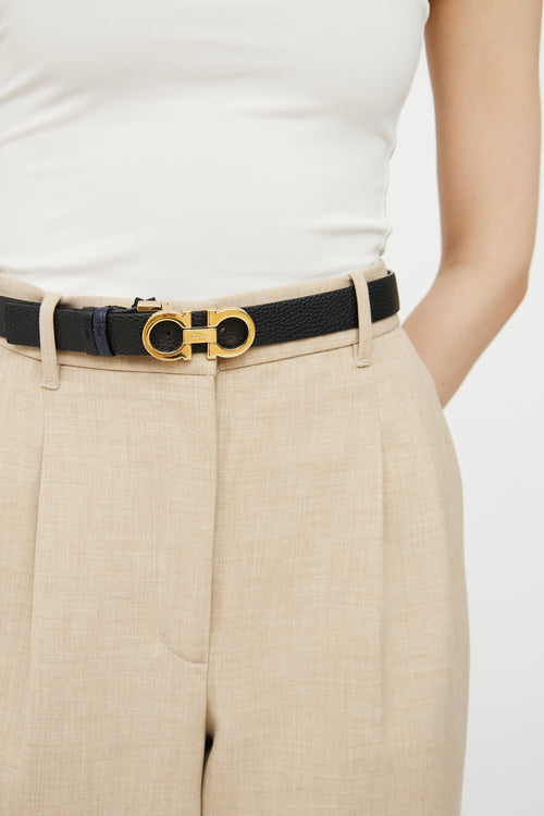 Ferragamo Navy & Black Reversible Gancini Belt