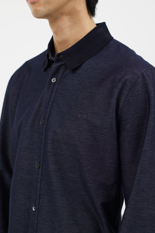 Ferragamo Navy Cotton Long Sleeve Shirt