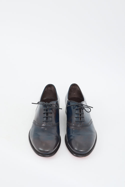 Ferragamo Navy & Brown Leather Perforated Lace Up Oxford