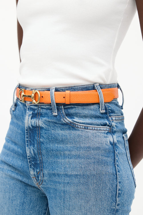 Ferragamo Orange Leather Gancini Slim Belt