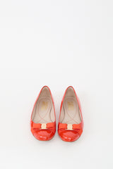 Ferragamo Orange Patent Leather Vara Bow Flat