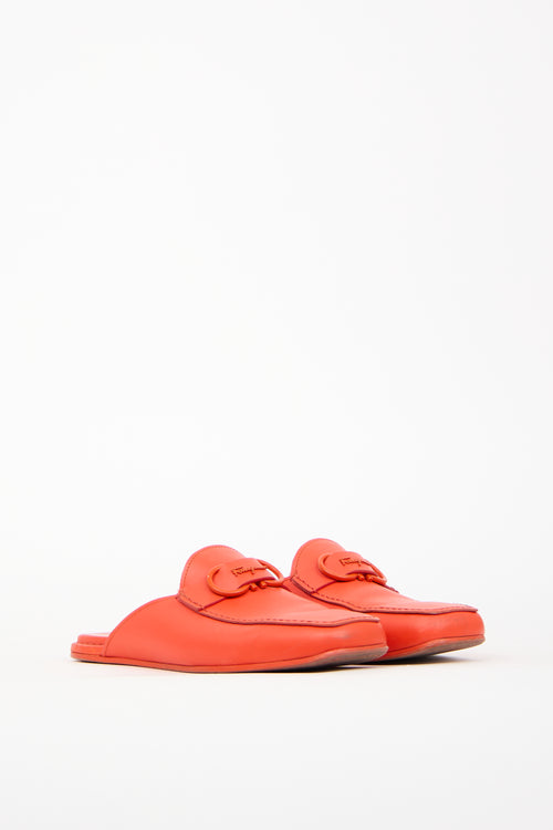 Ferragamo Orange Leather Logo Mules