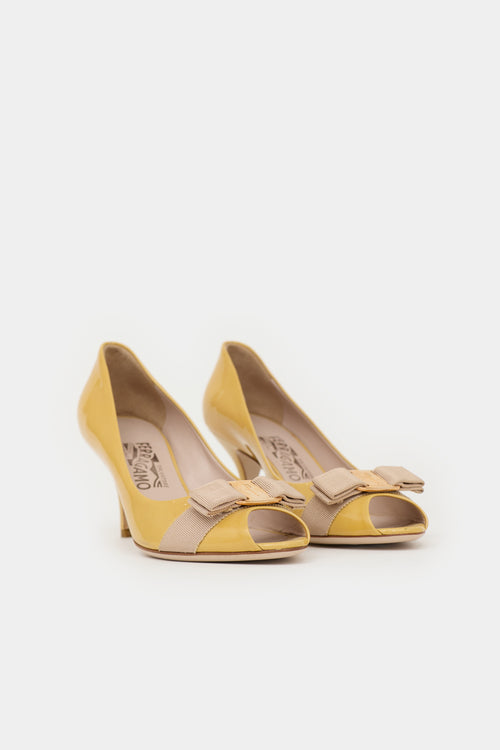 Ferragamo Patent Leather Bow  Pump