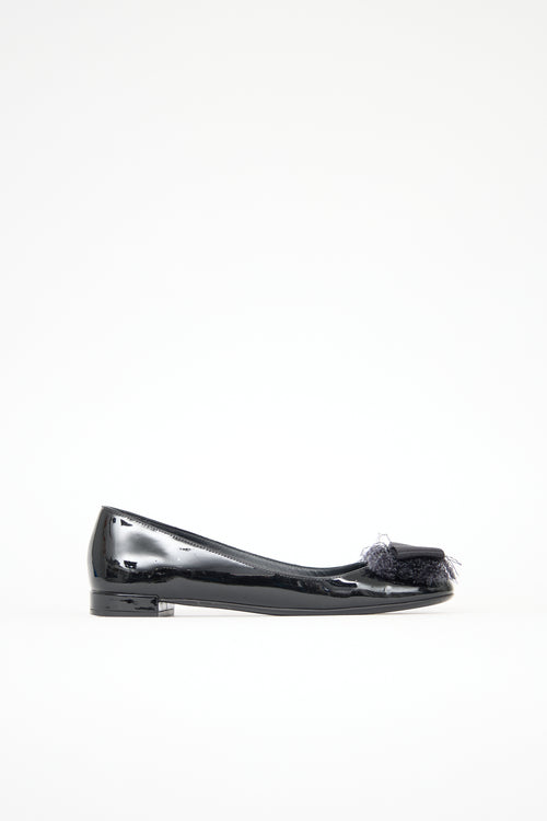 Ferragamo Patent Marlia Bow Flat