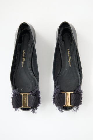 Ferragamo Patent Marlia Bow Flat
